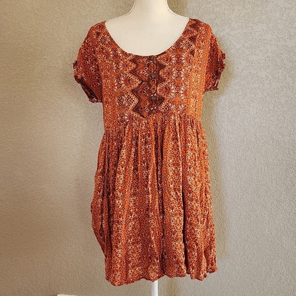 Free people Sundown mini babydoll dress size Medium with pockets - Picture 1 of 10